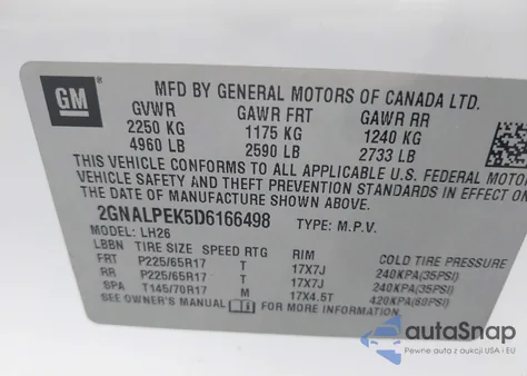 2013 Chevrolet Equinox 2Lt из США, поврежденный, VIN 2GNALPEK5D6166498